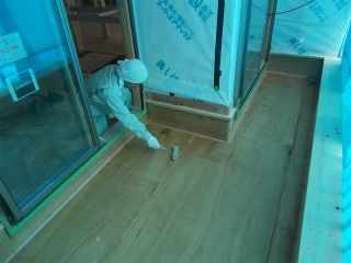 ベランダ防水工事中