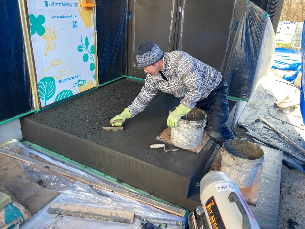 左官工事　玄関・玄関ポーチ洗い出し