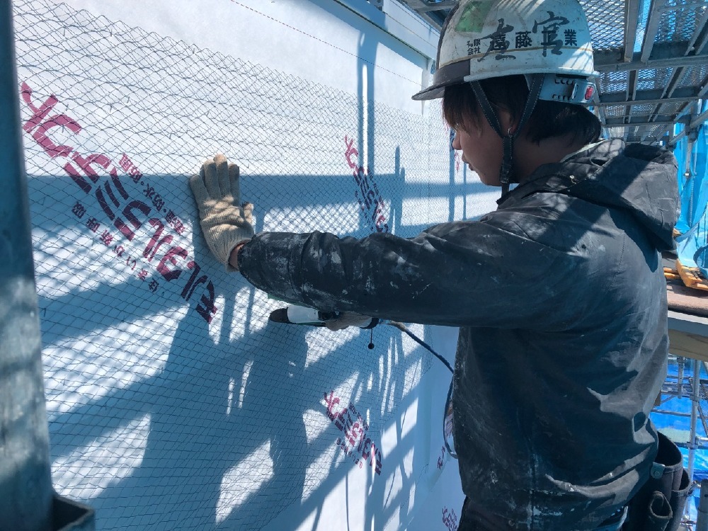 左官工事　そとん壁 ラス網取付け施工