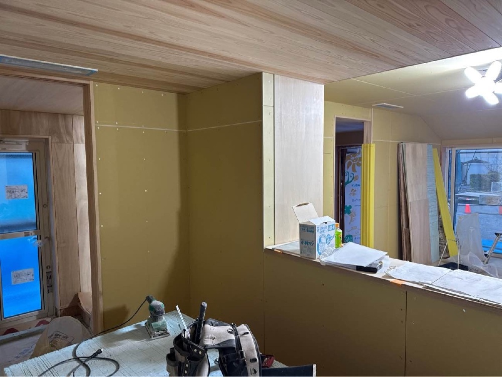 木工事　ボード張り完了